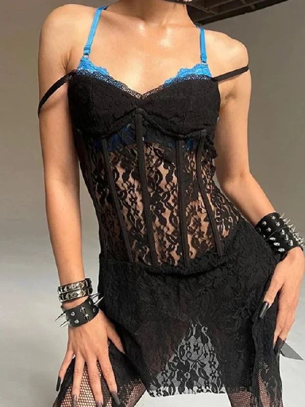 Lace Corset Irregular Hem Cami Mini Dress Cozy Long Sleeve Mini Dress