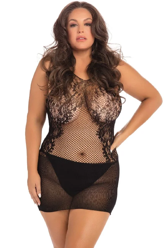 Lace Fantasy Mini Dress - Black - 1x-3x Trendy Lace Mini Dress