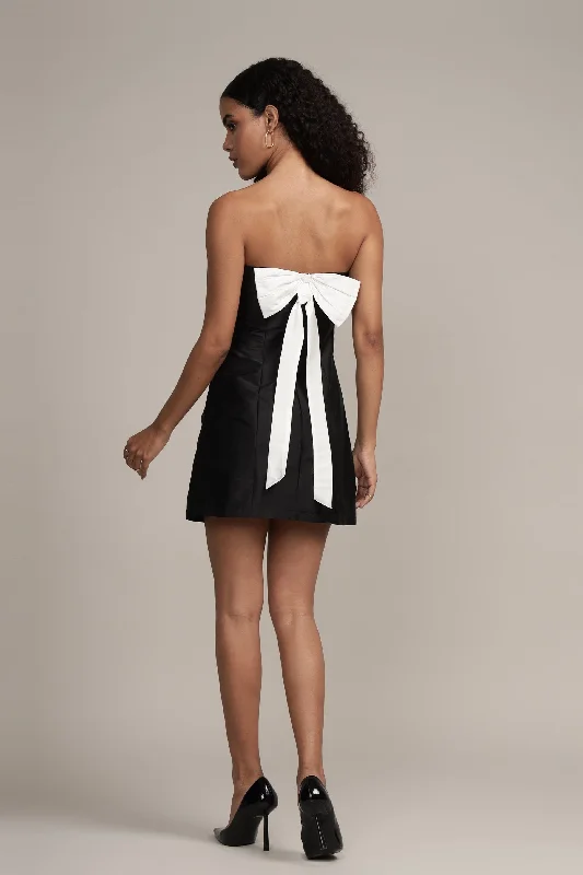Lexy Mini Dress in Black and White Fashionable Denim Mini Dress