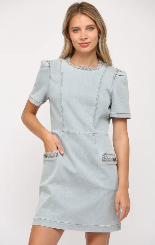 Light Denim Mini Dress Trendy Wraparound Mini Dress