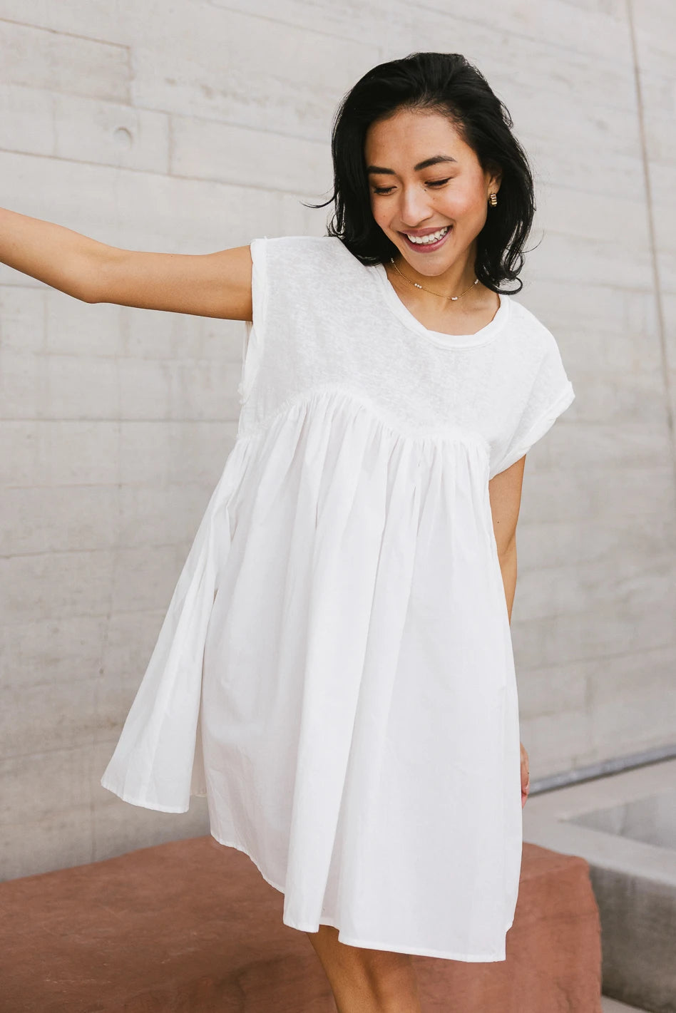 Livia Contrast Mini Dress in White - FINAL SALE Cozy Cotton Mini Dress
