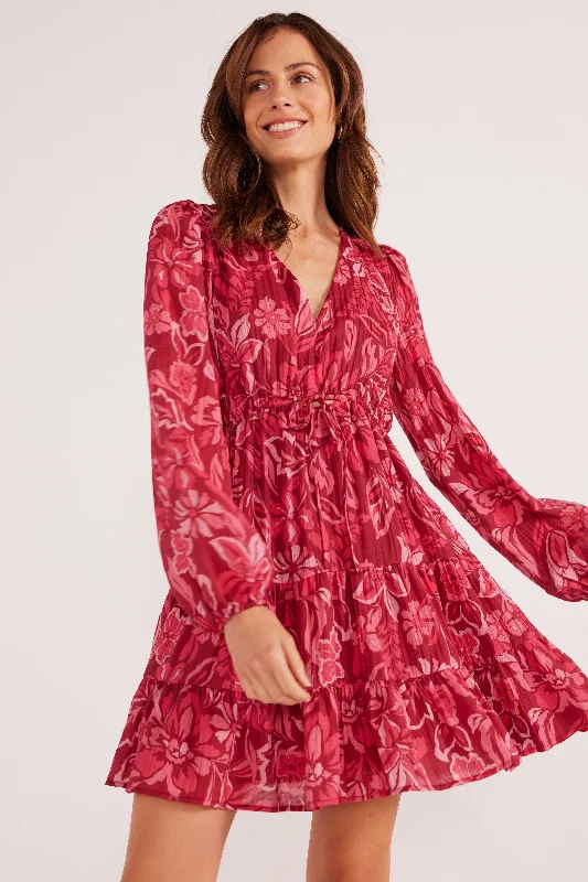 Mae Long Sleeve Mini Dress Fashionable Pleated Mini Dress