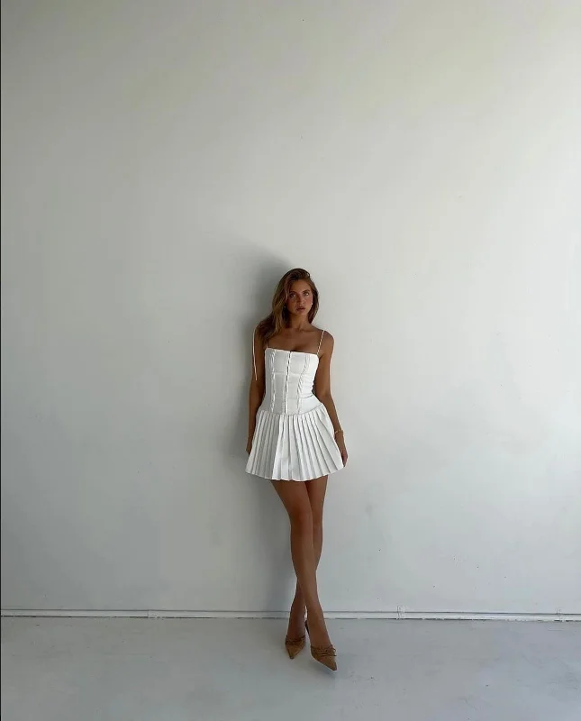 Marcy Mini Dress - White Comfortable One-Shoulder Mini Dress