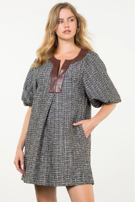 Naomi Tweed Mini Dress Trendy Button-Detail Mini Dress