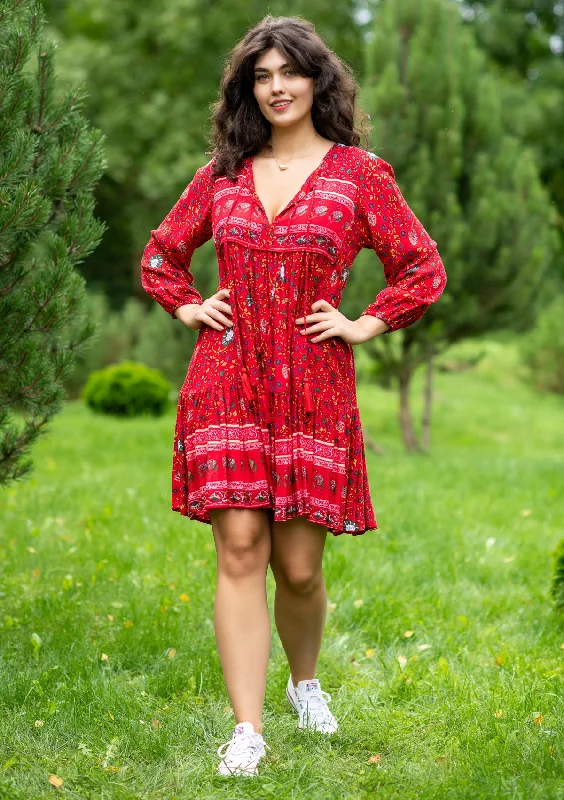 Nelly Red Chili Mini Dress Fashionable A-Line Mini Dress