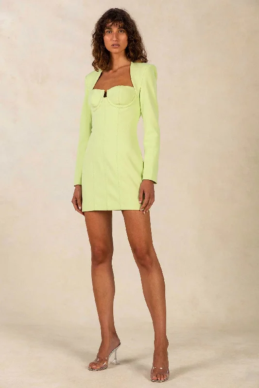 Paulita Bonded Crepe Mini Dress Lime Punch by Misha Cozy Knitted Mini Dress