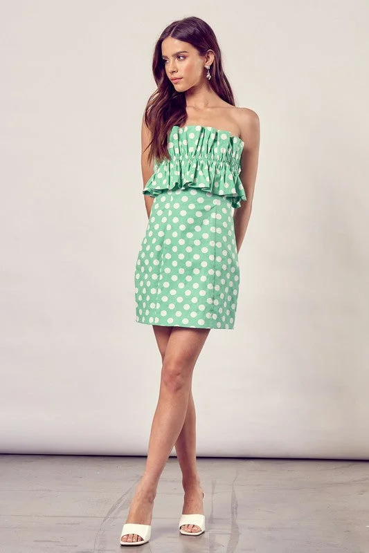 Polka Dot Ruffle Top Strapless Mini Dress Cozy Ribbed Mini Dress