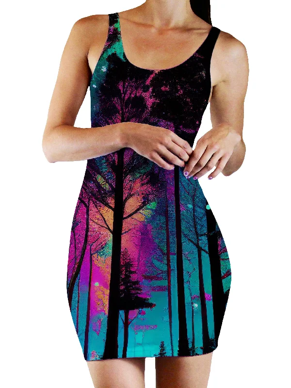 Psilo Woods Bodycon Mini Dress Elegant Mini Dress with Pleats