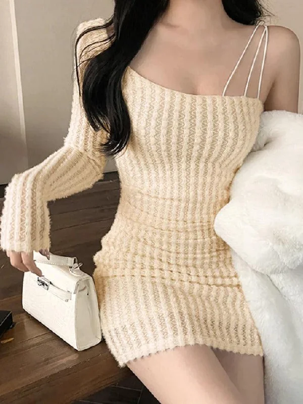 Pure Color Slim Fit Pure Desire Style Mini Dress Elegant Velvet Mini Dress