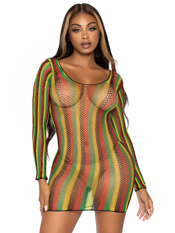 Rasta Net Mini Dress - One Size Elegant Floral-Print Mini Dress
