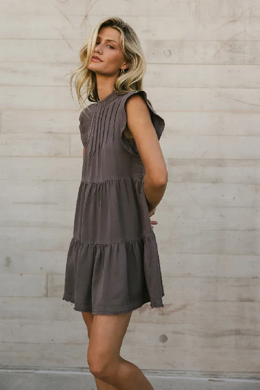 Regina Pleated Mini Dress in Charcoal - FINAL SALE Elegant Velvet Mini Dress