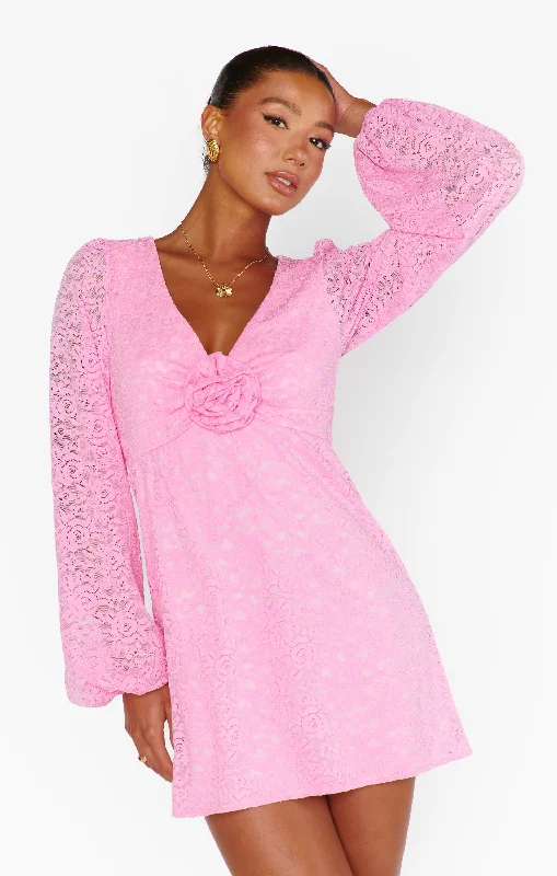 Rosetta Mini Dress ~ Pink Lovely Lace Cozy Knitted Mini Dress