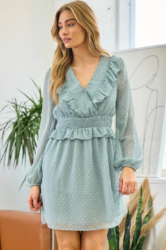 Ruffle Mini Dress (Seafoam) Trendy Tulle Mini Dress