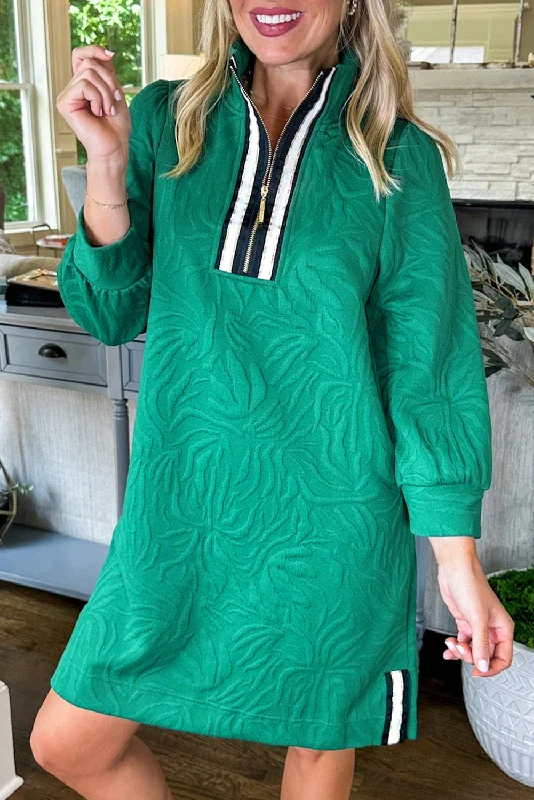Sea Green Jacquard Textured Quarter Zipper Shift Mini Dress Stylish Short Sleeve Mini Dress Sea Green Jacquard Textured Quarter Zipper Shift Mini Dress Stylish Short Sleeve Mini Dress
