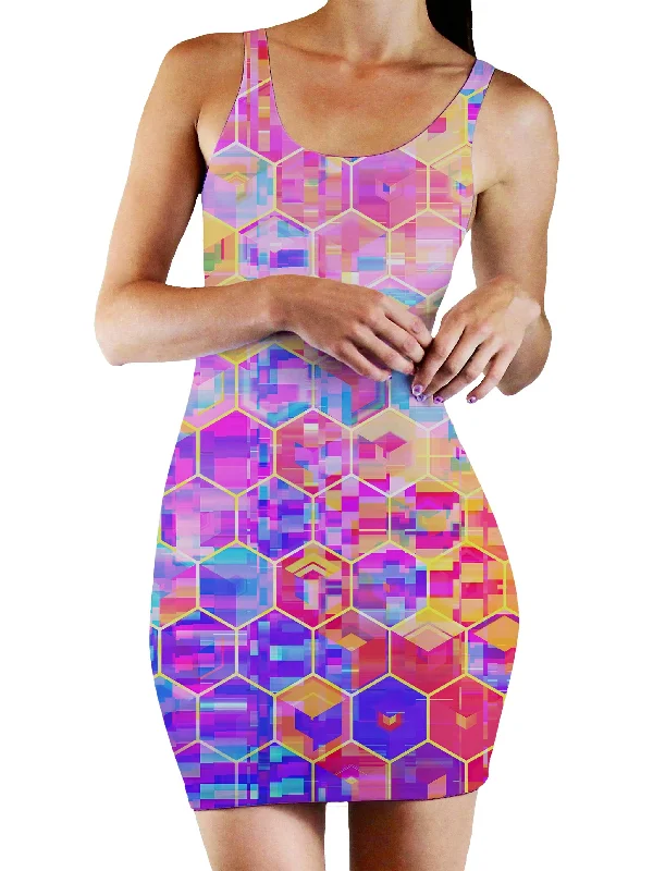 Spectral Cubes Bodycon Mini Dress Stylish Plaid Mini Dress