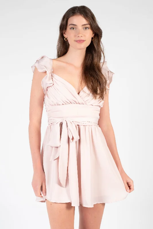 Aliya Tie Front Chiffon Mini Dress Cozy Wraparound Mini Dress