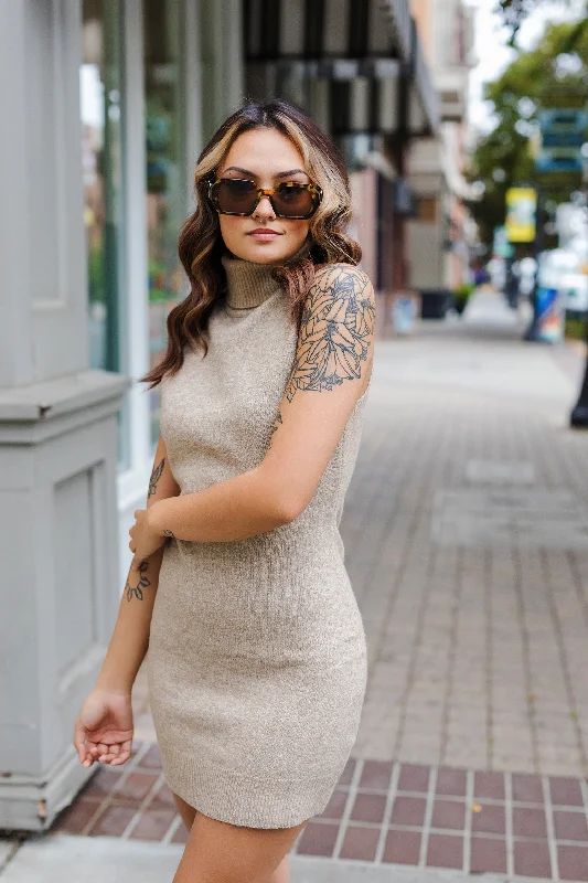 The Better Than That Mocha Turtleneck Knit Mini Dress Elegant Satin Mini Dress