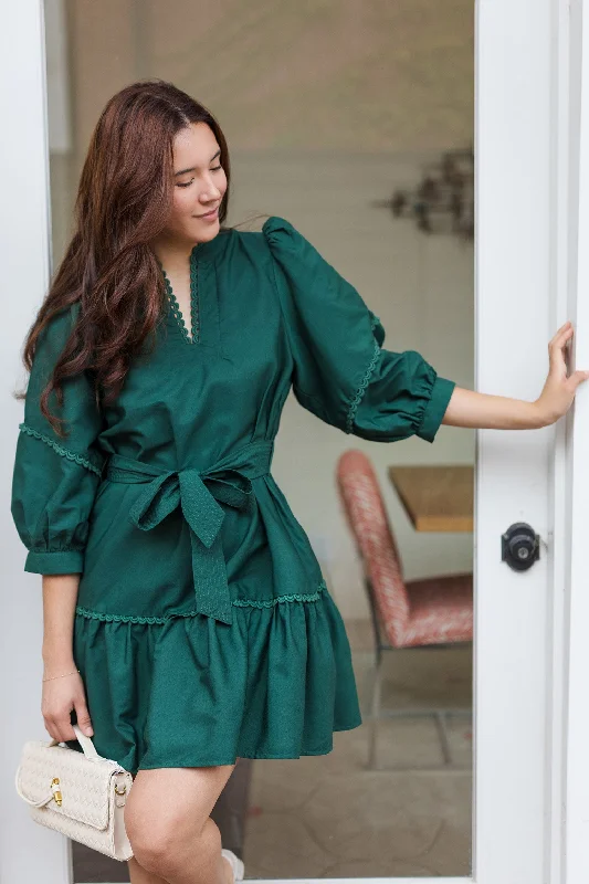 The Out of the Woods Forest Green Mini Dress Stylish Puff Sleeve Mini Dress