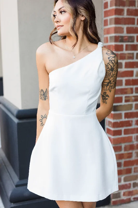 The Wildest Dreams Cream One Shoulder Mini Dress Fashionable Button-Front Mini Dress
