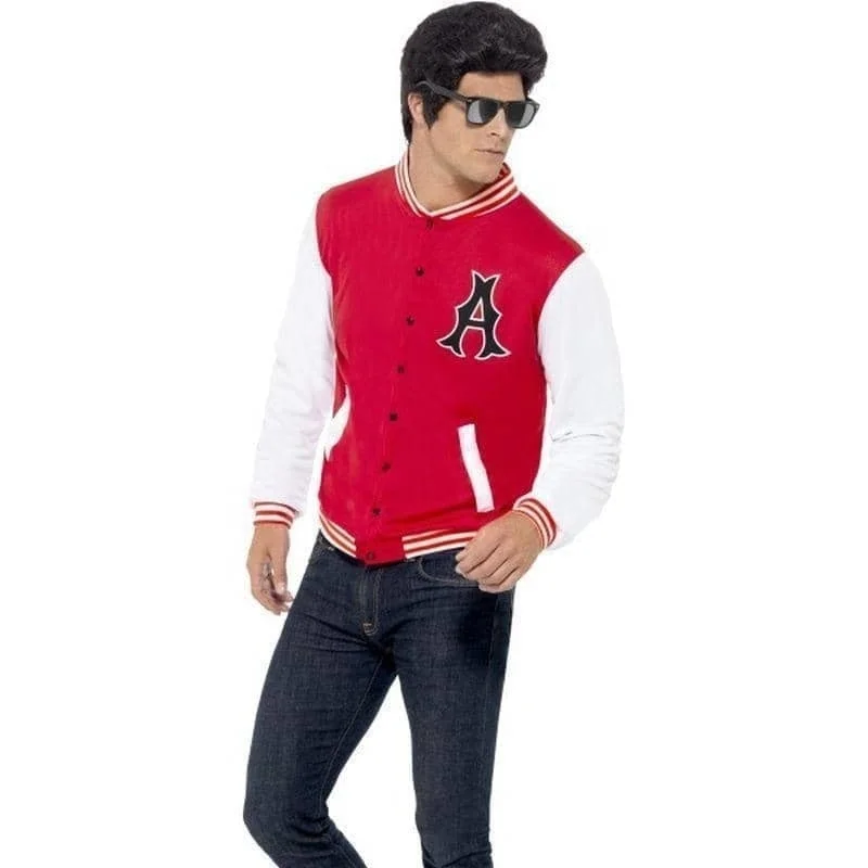 50s College Jock Letterman Jacket Adult Red White Welt Pockets Slit Pockets Flap Pockets 50s College Jock Letterman Jacket Adult Red White Welt Pockets Slit Pockets Flap Pockets
