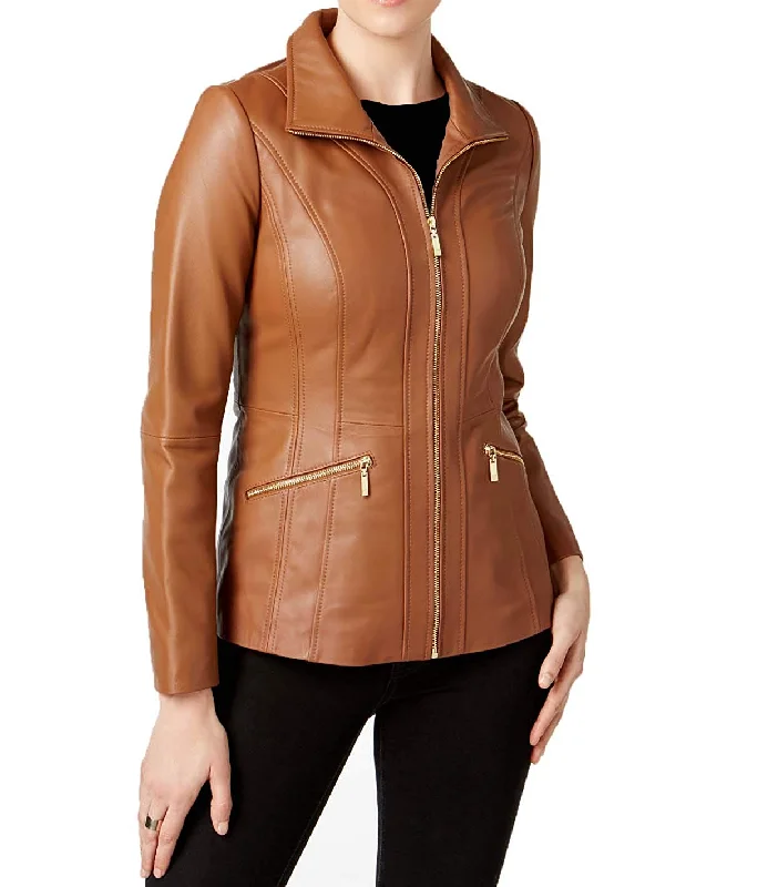 Anne Klein Zip-Front Leather Jacket Striped Jacket Polka Dot Jacket Floral Jacket