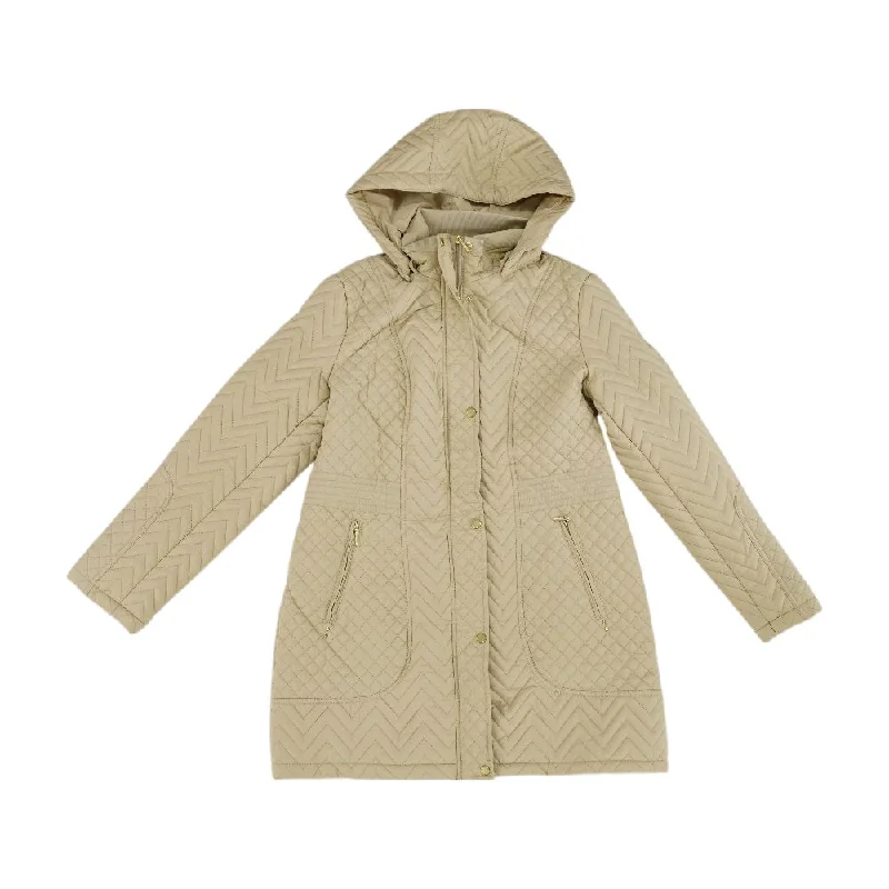 Beige Solid Lightweight Jacket Stand-Up Collar Roll-Neck Collar Turtle Neck