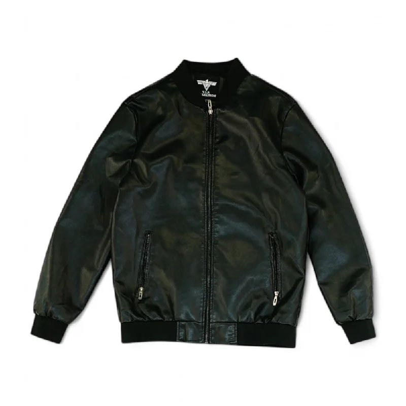 Black Solid Bomber Jacket Belted Jacket Elasticated Jacket Padded Jacket