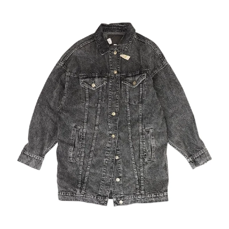 Black Solid Denim Jacket Ribbed Jacket Pleated Jacket Ruffled Jacket