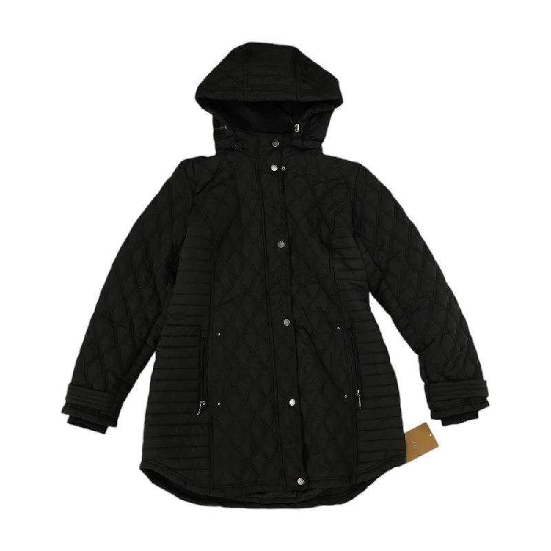 Black Solid Jacket Zippered Front Buttoned Front Snap Front