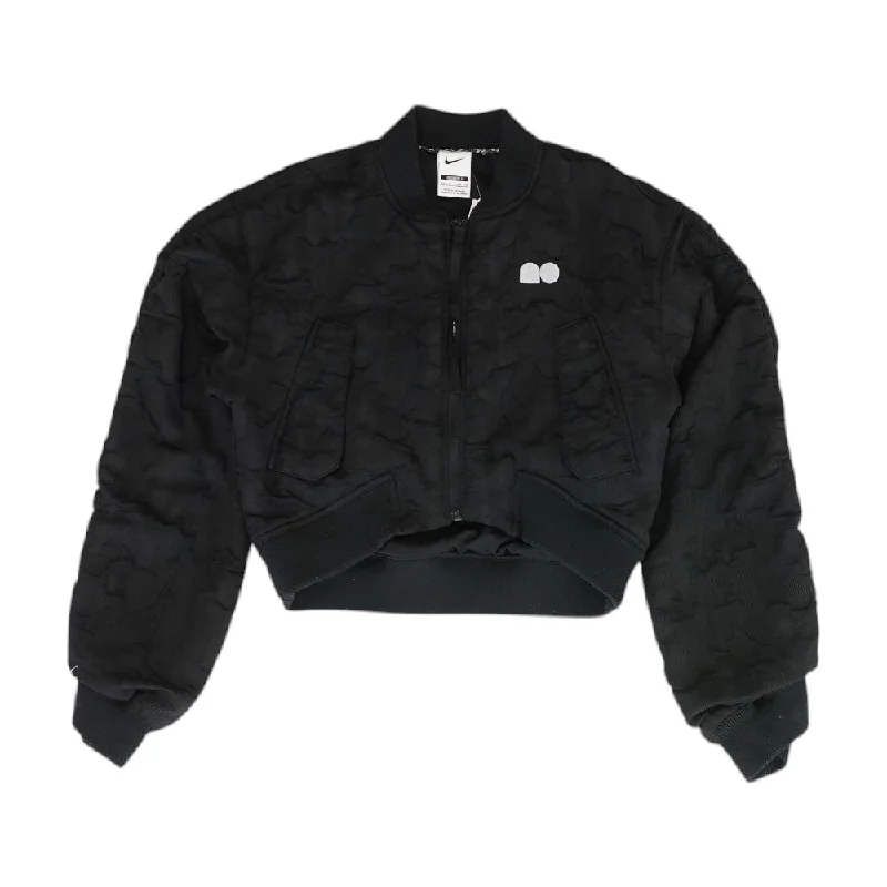 Black Solid Jacket Stand-Up Collar Roll-Neck Collar Turtle Neck