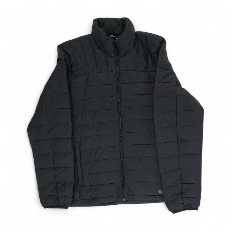 Black Solid Puffer Jacket Front Pockets Side Pockets Patch Pockets