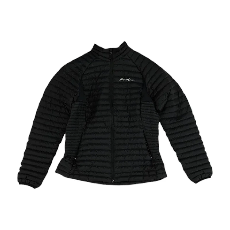 Black Solid Puffer Jacket Zip Front Button Front Snap Front
