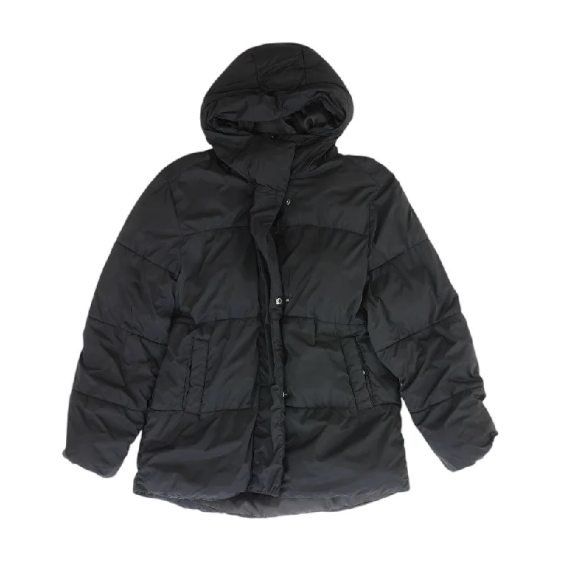 Black Solid Puffer Jacket Anorak Shell Jacket Lightweight Jacket