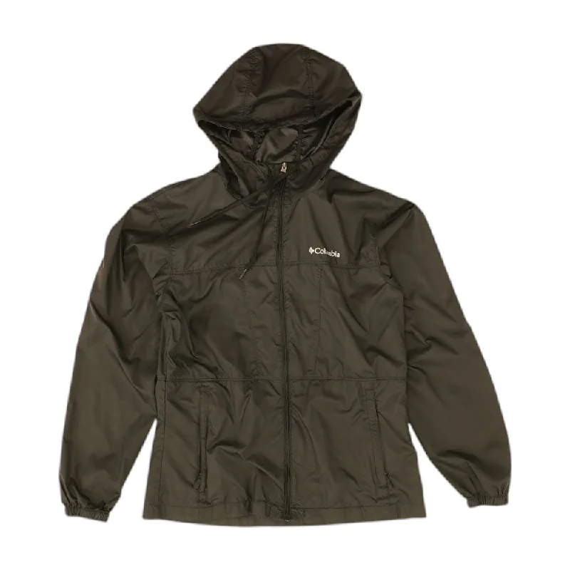 Black Solid Rain Jacket Snapped Jacket Toggled Jacket Drawstring Jacket