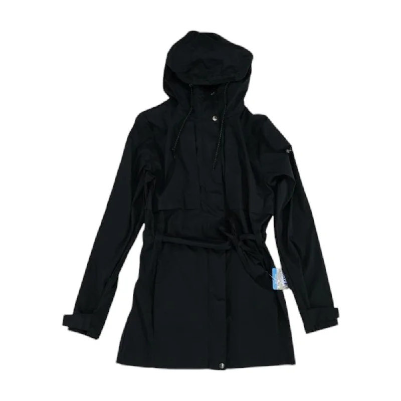 Black Solid Rain Jacket Snapped Jacket Toggled Jacket Drawstring Jacket