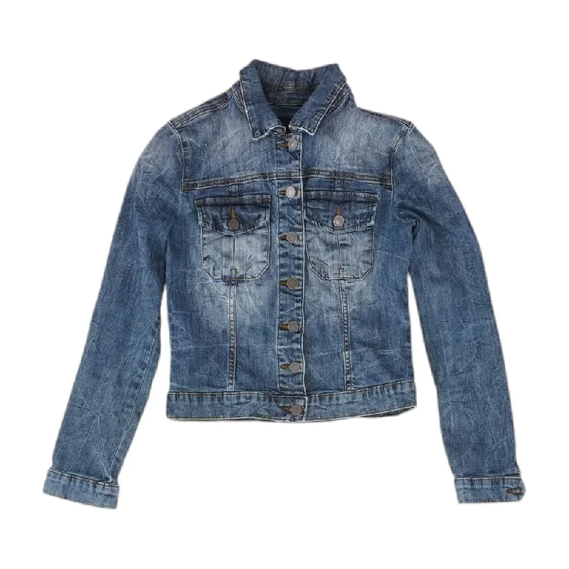 Blue Solid Denim Jacket Embroidered Jacket Appliqued Jacket Beaded Jacket