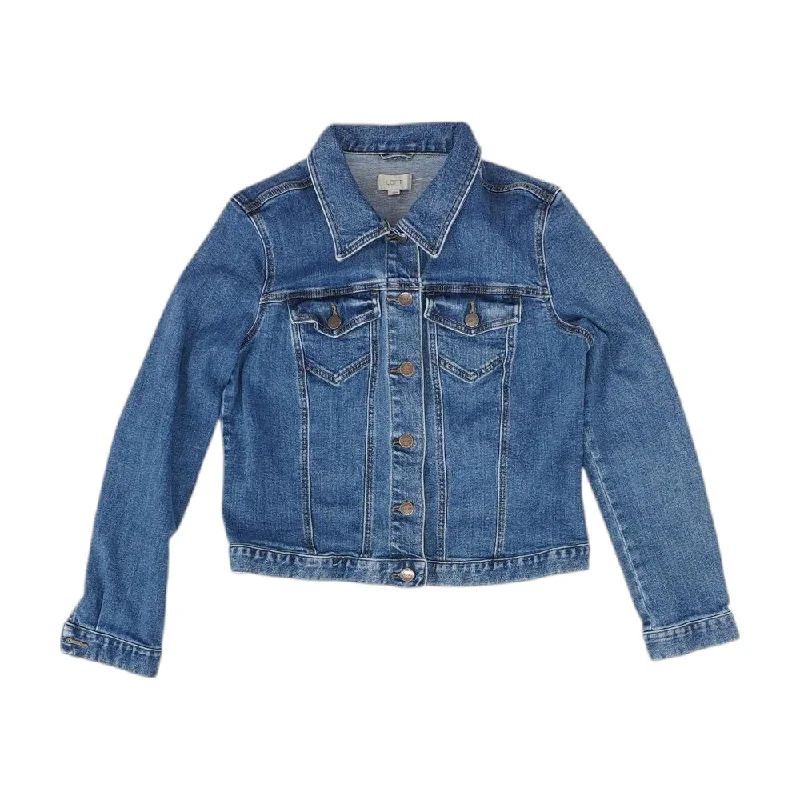 Blue Solid Denim Jacket Jacket Blazer Coat