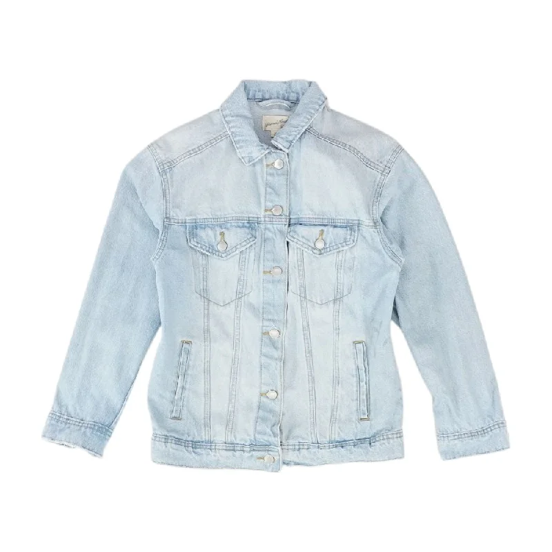Blue Solid Denim Jacket Rayon Fabric Velvet Fabric Corduroy Fabric