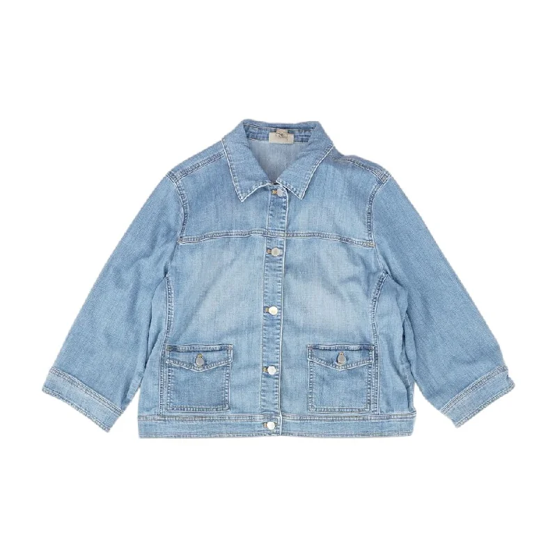Blue Solid Denim Jacket Denim Fabric Leather Fabric Suede Fabric