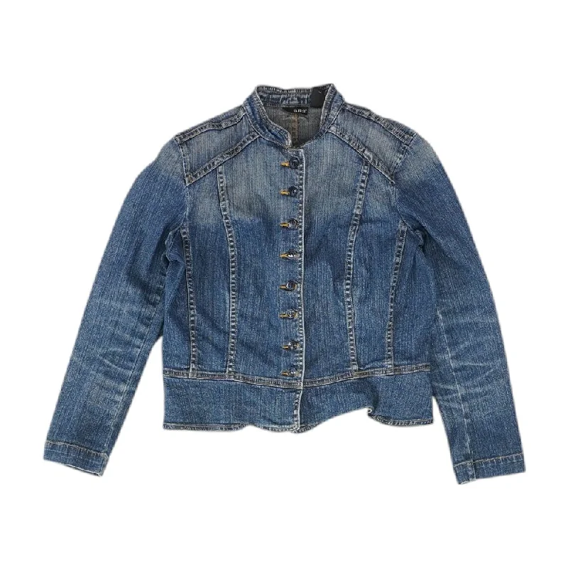 Blue Solid Denim Jacket Insulated Jacket Fitted Jacket Loose Jacket