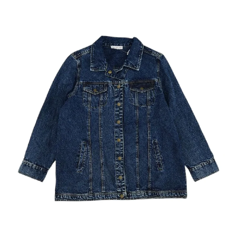 Blue Solid Denim Jacket Fleece Fabric Down Fabric Feather Fabric