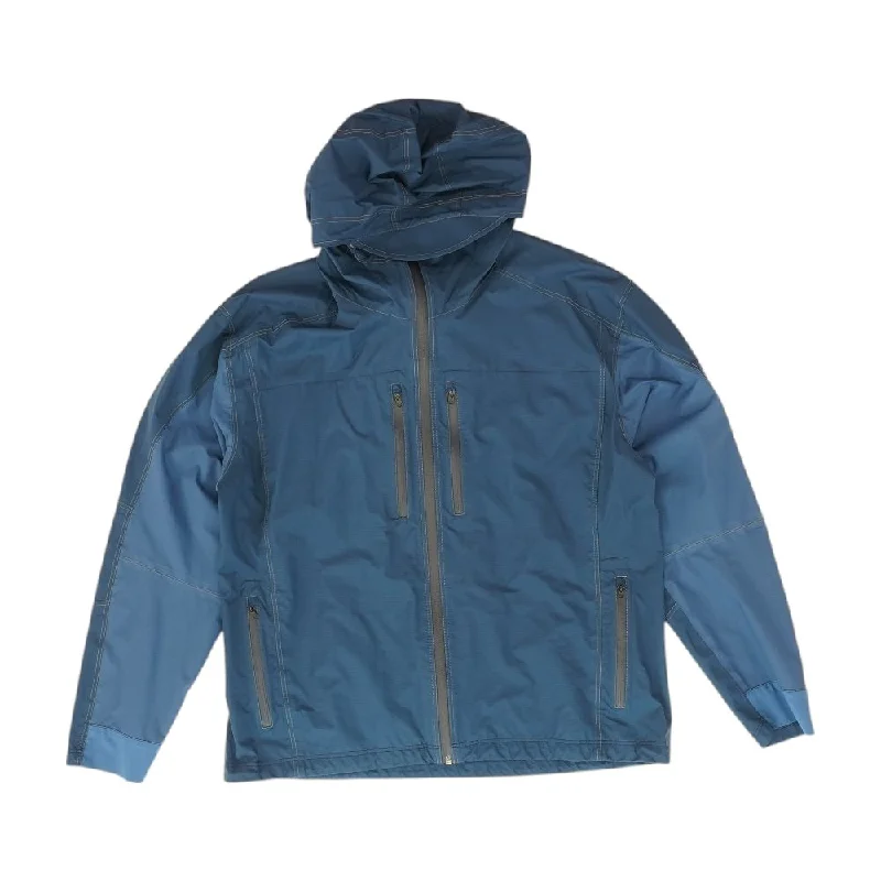 Blue Solid Rain Jacket Welt Pockets Slit Pockets Flap Pockets