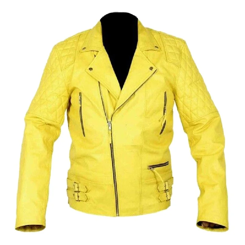 Bold Rider Yellow Leather Jacket Embroidered Jacket Appliqued Jacket Beaded Jacket