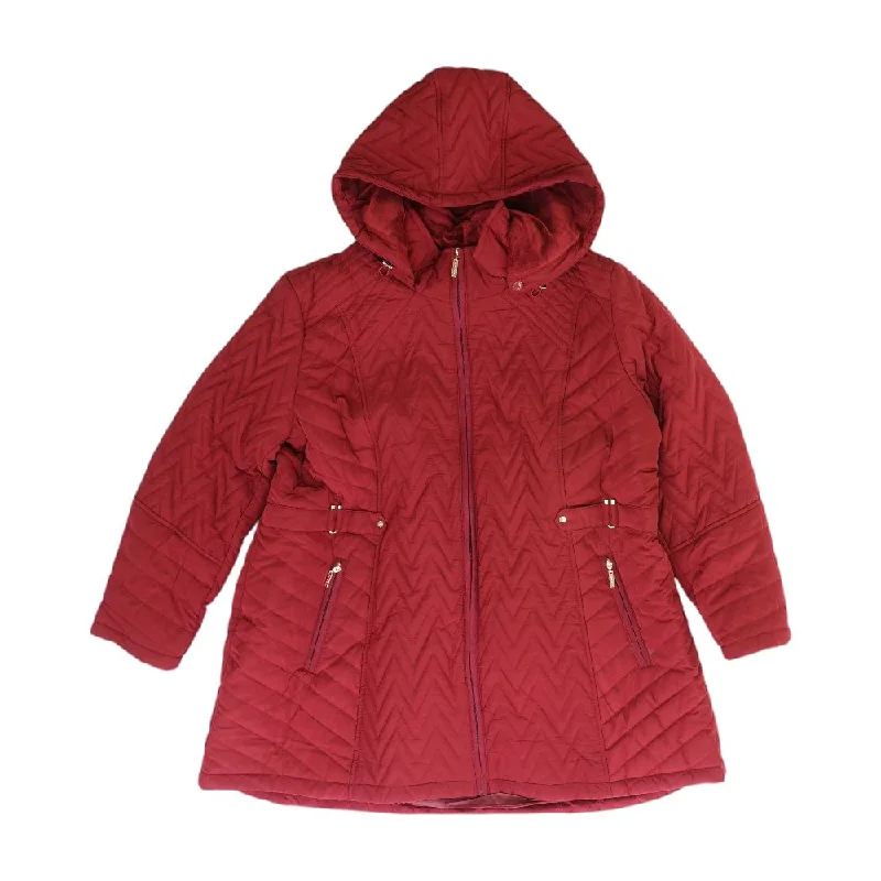 Burgundy Solid Puffer Puffer Jacket Denim Fabric Leather Fabric Suede Fabric