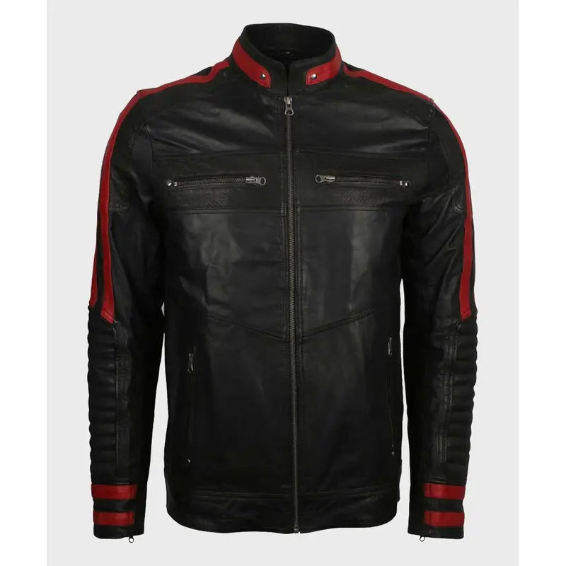 Cafe Racer Red & Black Leather Jacket Striped Jacket Polka Dot Jacket Floral Jacket