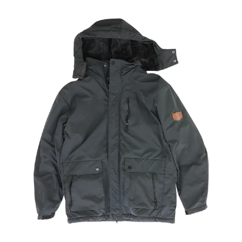 Charcoal Solid Puffer Jacket Nylon Fabric Polyester Fabric Spandex Fabric