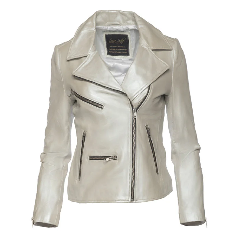 Women's Silver leather jacket V-Neck Jacket Boat Neck Jacket Square Neck Jacket