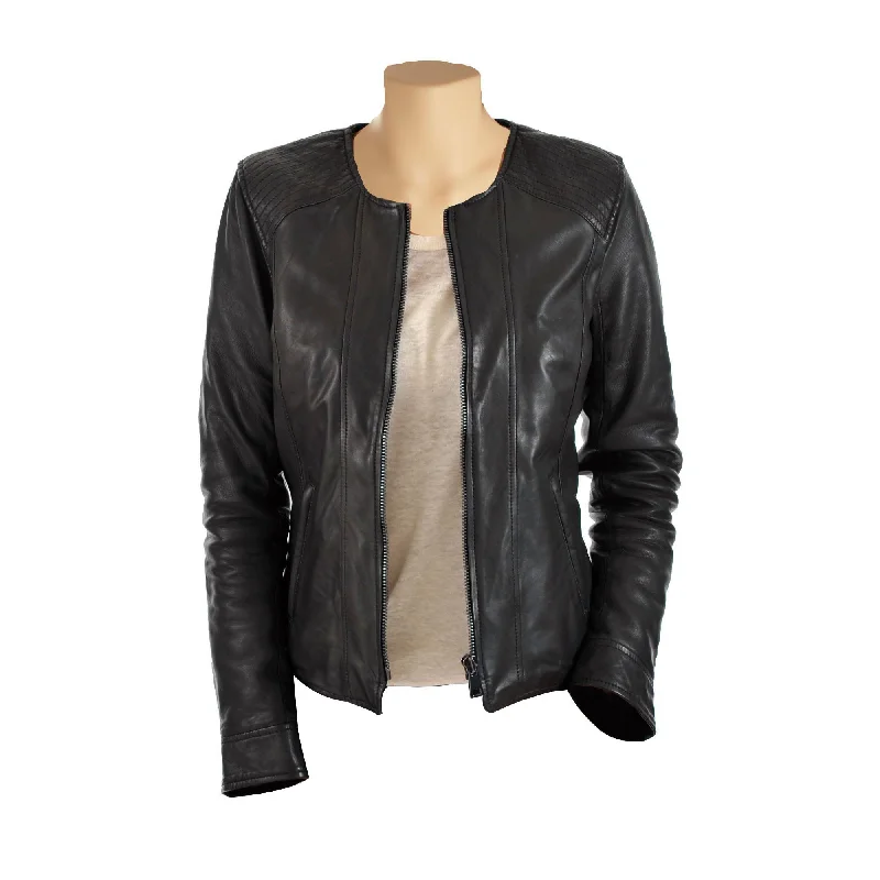 Women's collarless leather jacket Plaid Jacket Tartan Jacket Houndstooth Jacket