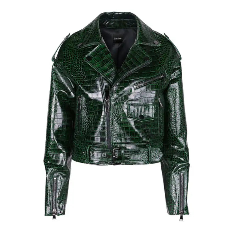 Dore Croc Leather Brown Jacket Fleece Jacket Down Jacket Parka
