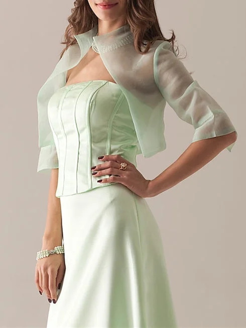Elegant Coats / Jackets Half Sleeves Organza Wedding Wraps With Pure Color Ribbed Jacket Pleated Jacket Ruffled Jacket Elegant Coats / Jackets Half Sleeves Organza Wedding Wraps With Pure Color Ribbed Jacket Pleated Jacket Ruffled Jacket